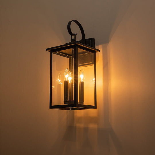 Pendantlightie-3-Light Lantern Waterproof Outdoor Wall Light With Clear Glass Shade-Outdoor Wall Light--