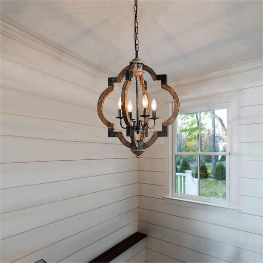 Pendantlightie-4-Light Wood Round Lantern Globe Pendant Light-Pendants--