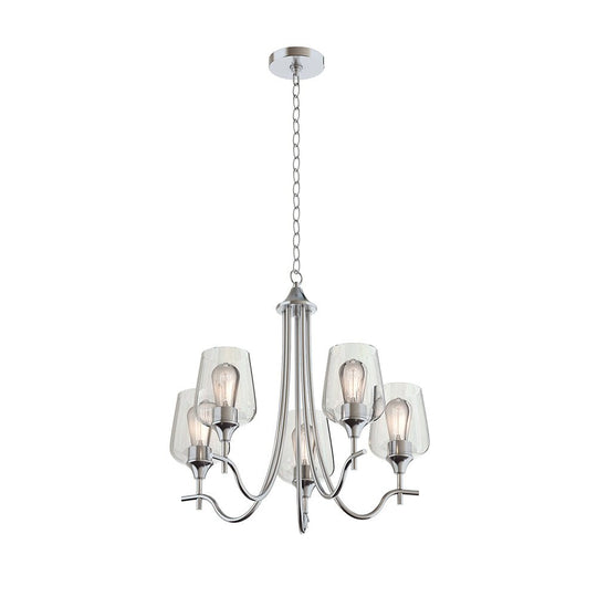 Pendantlightie-5-Light Curved Arm Classical Chandelier With Glass Shades-Chandeliers-Nickel-