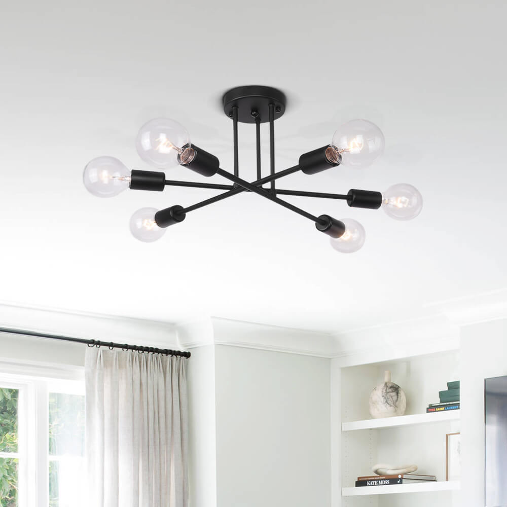 Pendantlightie-6-Light Linear Sputnik Semi Flush Mount-Semi Flush Mount-Black-