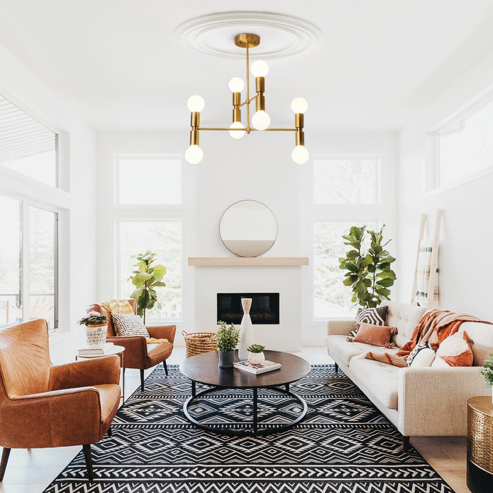 Mid-century Modern 8-Light Sputnik Brass Semi Flush Mount