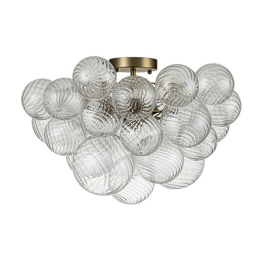 Pendantlightie-Contemporary 3-Light Ribbed Bubble Semi Flush Ceiling Light-Semi Flush Mount-Nickel-