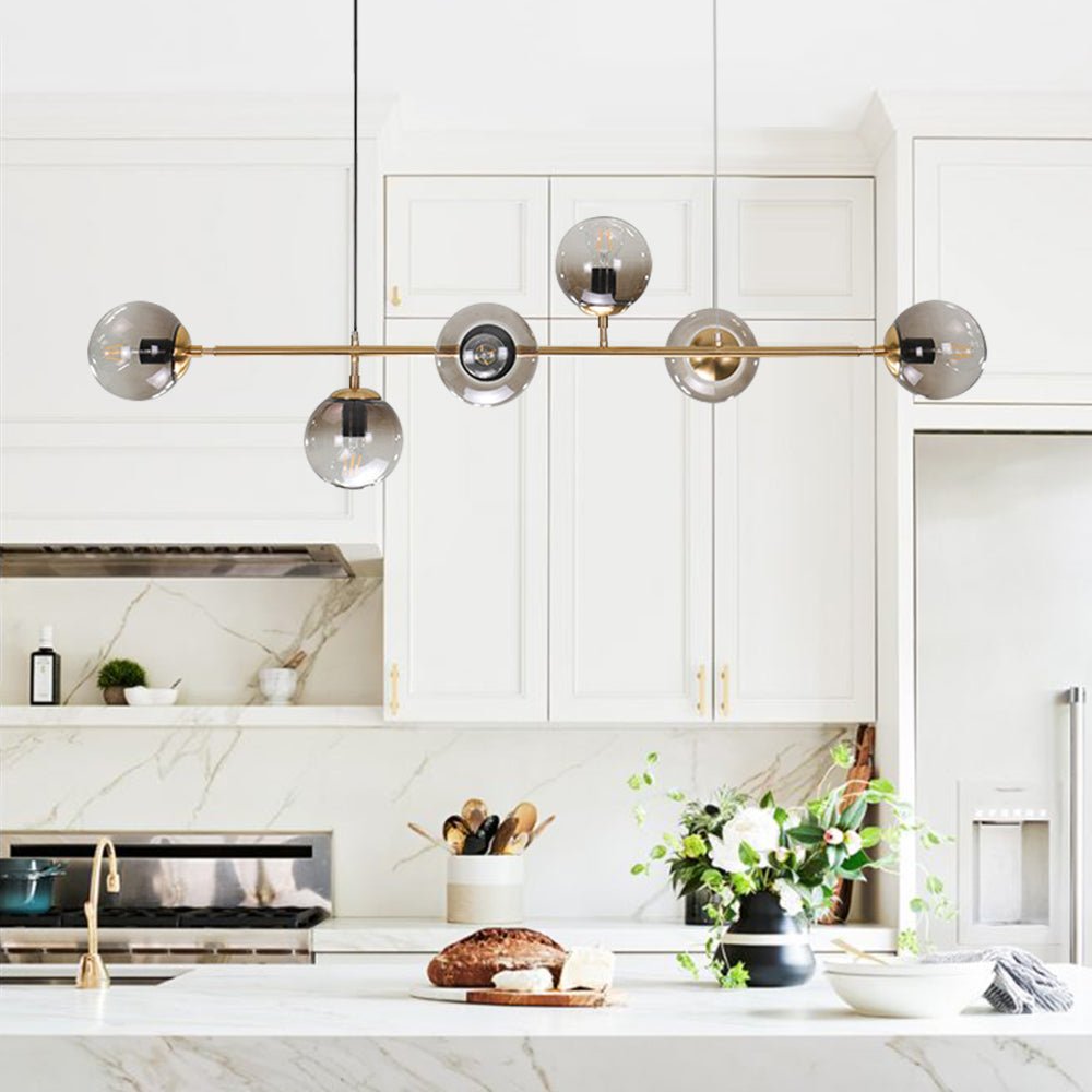 Mid-century 6-Light Globe Linear Kitchen Island Chandelier, Dining