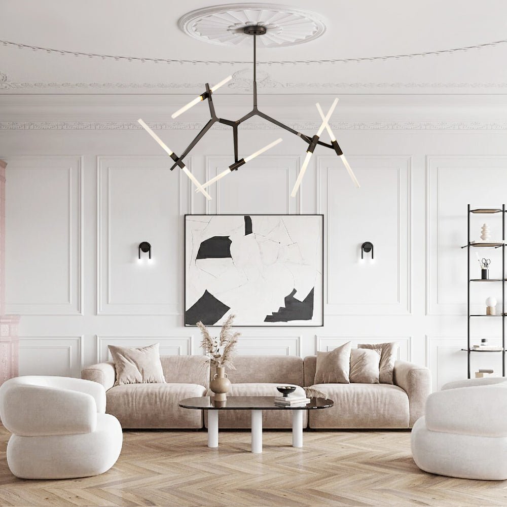 Pendantlightie-Contemporary Asymmetric Design 10 Lights Branch Chandelier-Chandeliers-Brass-