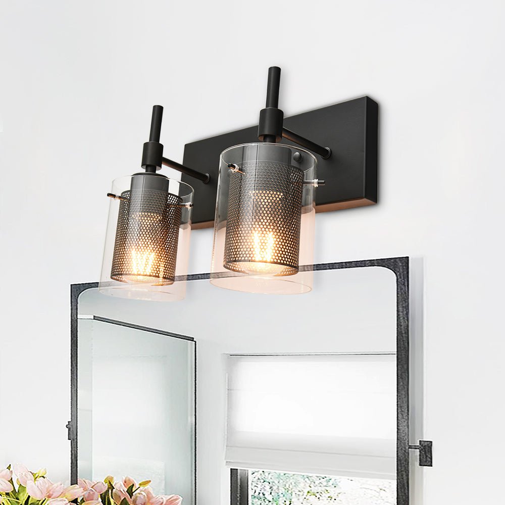 Pendantlightie-Contemporary Dimmable Cylindrical Shaded Vanity Light-Wall Light-2Lt-Black