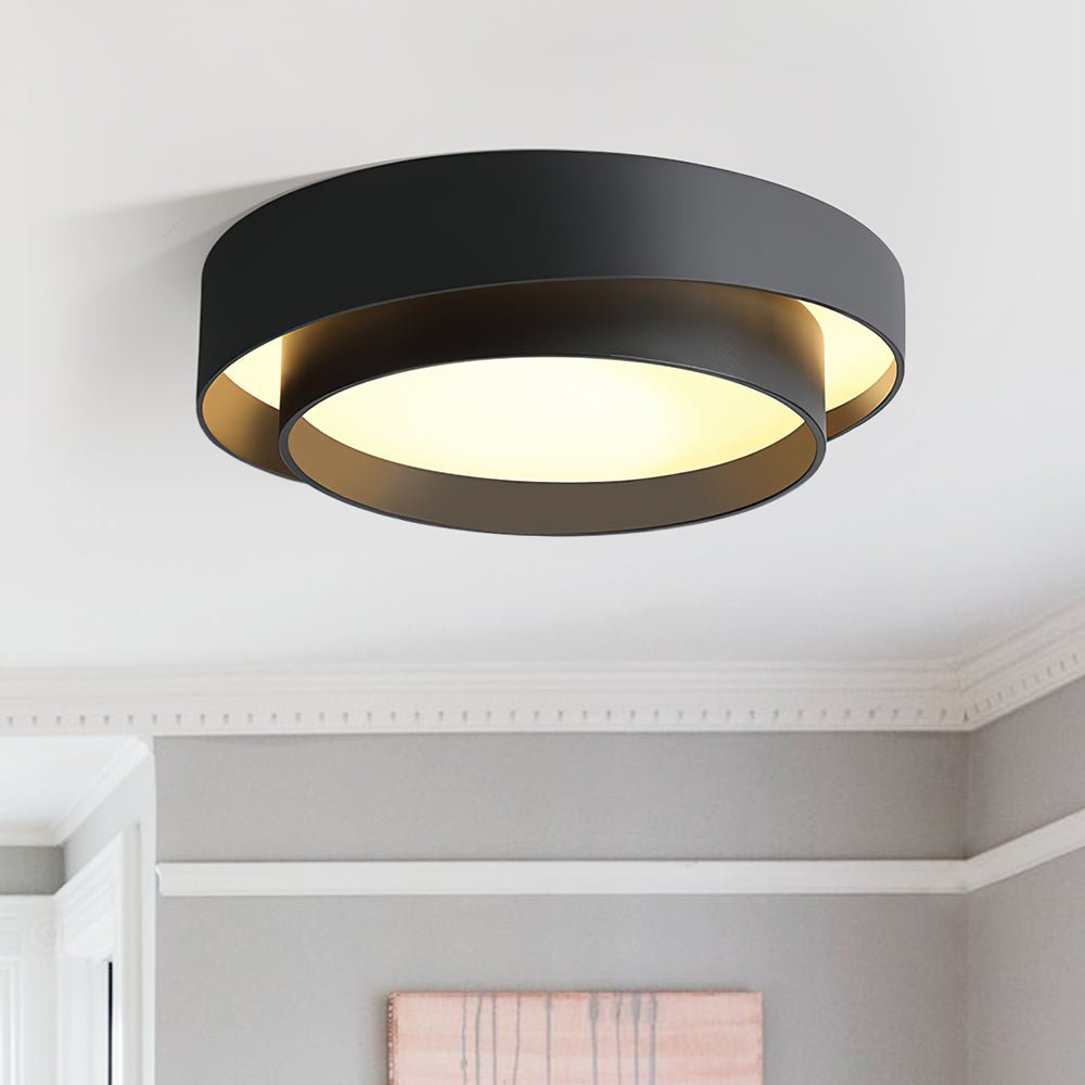 Pendantlightie-Creative Concentric Circle Led Ceiling Light-Flush Mount-Warm White Light-Black