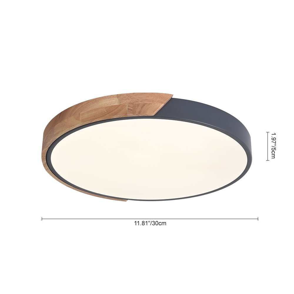 Pendantlightie-Dimmable Led Round Flush Mount With Wood Accent-Flush Mount-Black-11.81 Inches