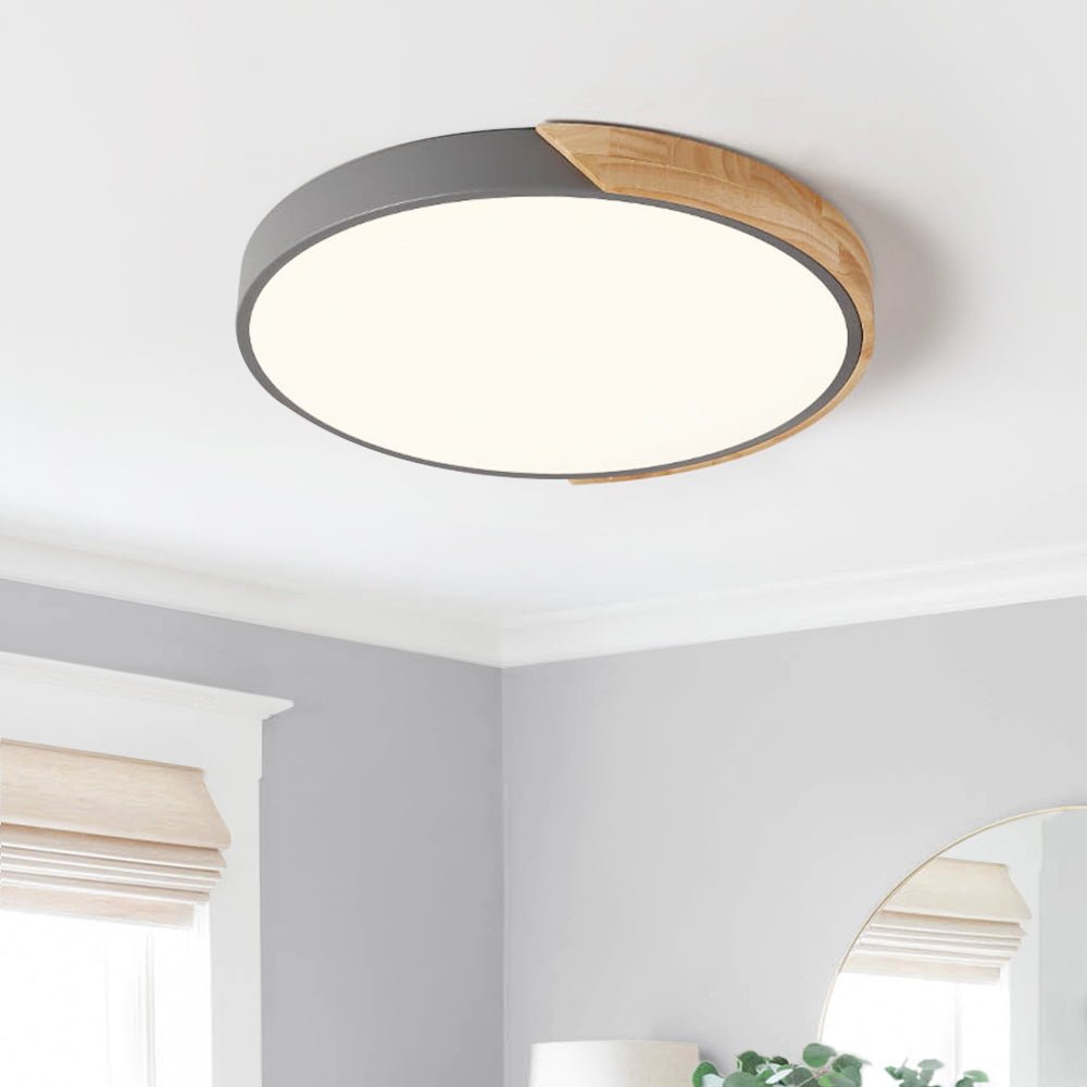 Pendantlightie-Dimmable Led Round Flush Mount With Wood Accent-Flush Mount-Gray-11.81 Inches