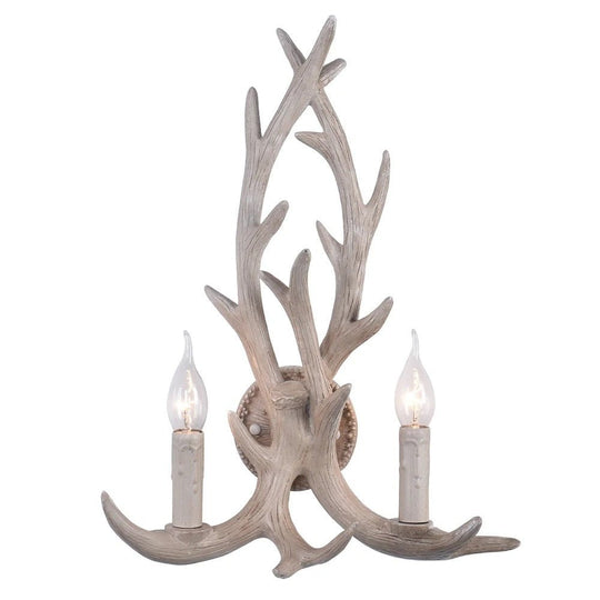 Pendantlightie-Farmhouse 2-Light Antler Shaped Deer Horn Wall Light-Wall Light-White-