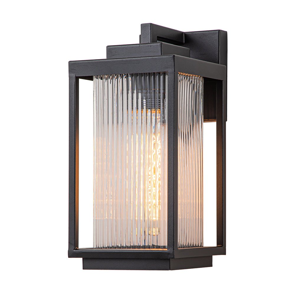 Pendantlightie-Industrial 1-Light Ribbed Glass Outdoor Waterproof Wall Light-Outdoor Wall Light--