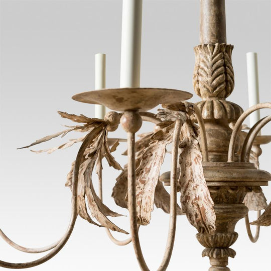 Pendantlightie-Leaf Design 8-Light Wood Chandelier-Chandeliers--