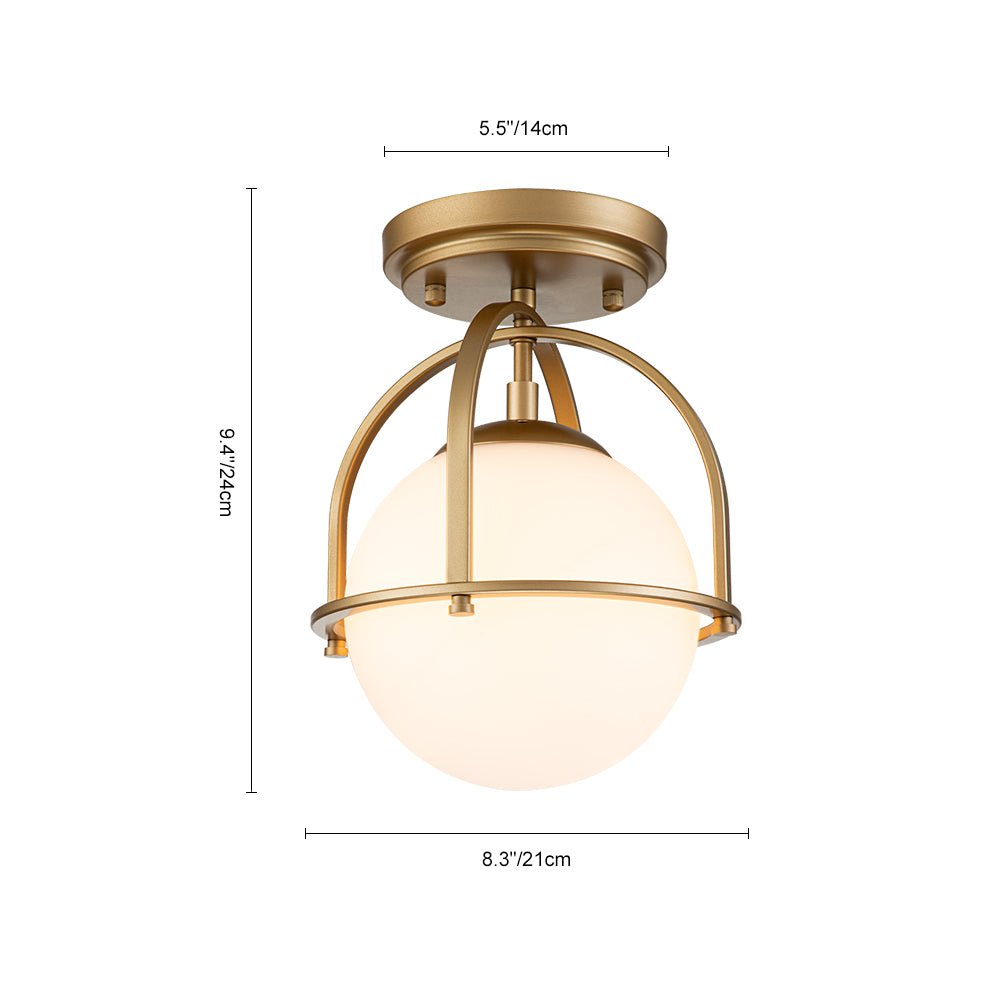 Pendantlightie-Mid-Century 1-Light Opal Glass Globe Semi Flush Mount-Semi Flush Mount-Gold-