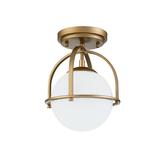 Pendantlightie-Mid-Century 1-Light Opal Glass Globe Semi Flush Mount-Semi Flush Mount-Gold-