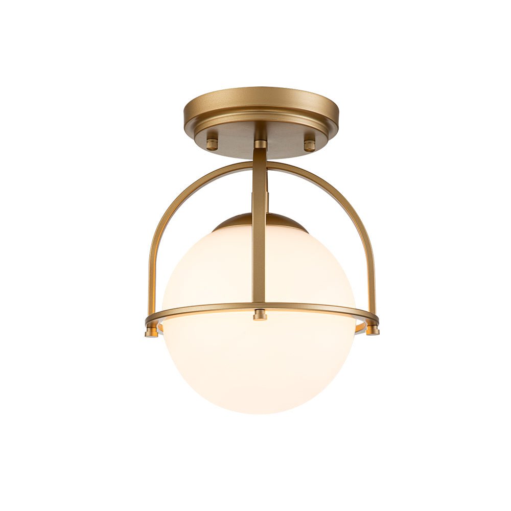 Pendantlightie-Mid-Century 1-Light Opal Glass Globe Semi Flush Mount-Semi Flush Mount-Gold-