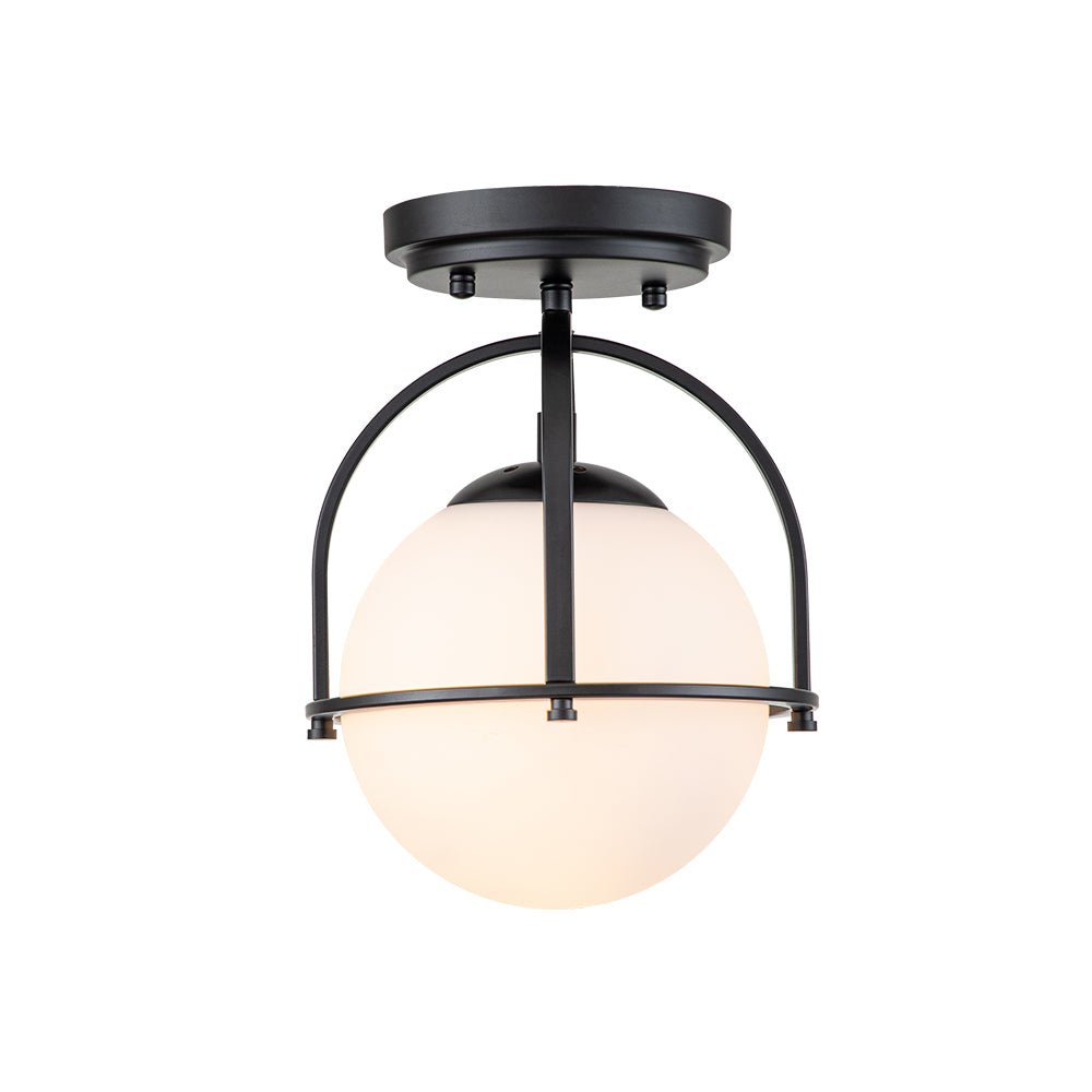 Pendantlightie-Mid-Century 1-Light Opal Glass Globe Semi Flush Mount-Semi Flush Mount-Gold-