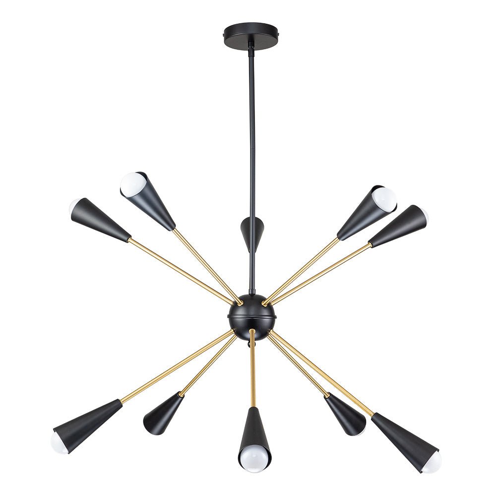 Pendantlightie-Mid-Century 10-Light Black Gold Sputnik Chandelier-Chandeliers--