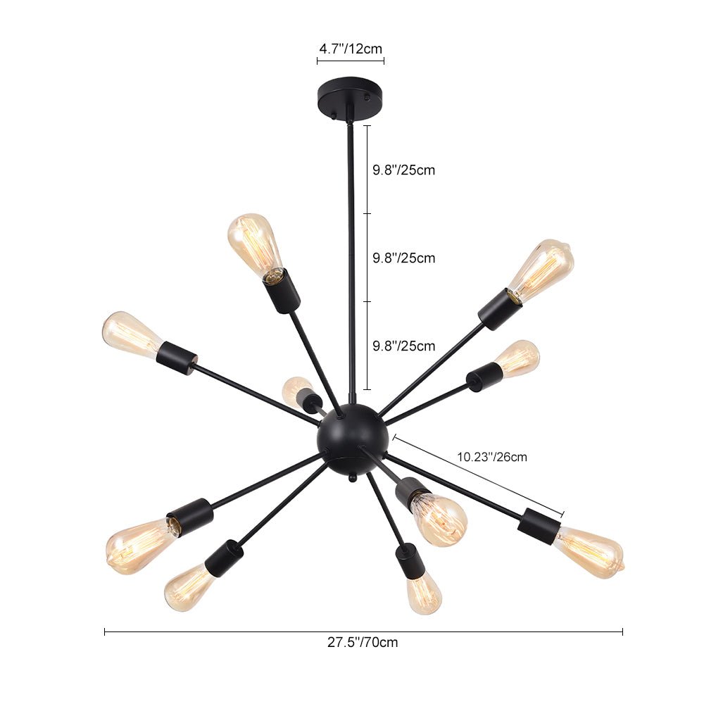 Pendantlightie-Mid-Century 10-Light Sputnik Chandelier-Chandeliers-Black-