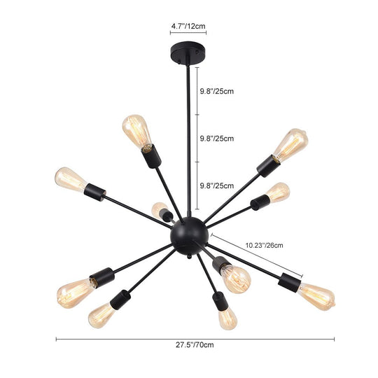 Pendantlightie-Mid-Century 10-Light Sputnik Chandelier-Chandeliers-Black-