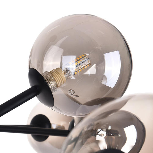 Pendantlightie-Mid-Century 15-Light Glass Bubble Chandelier-Chandeliers-Black-