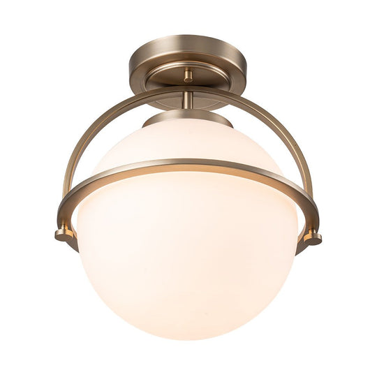Pendantlightie-Mid-Century Modern 1-Light Glass Globe Semi Flush Mount-Semi Flush Mount-Brass-