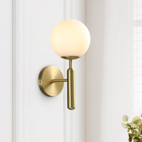 Pendantlightie-Mid-Century Modern 1-Light Glass Globe Wall Sconce-Wall Light-Brass-
