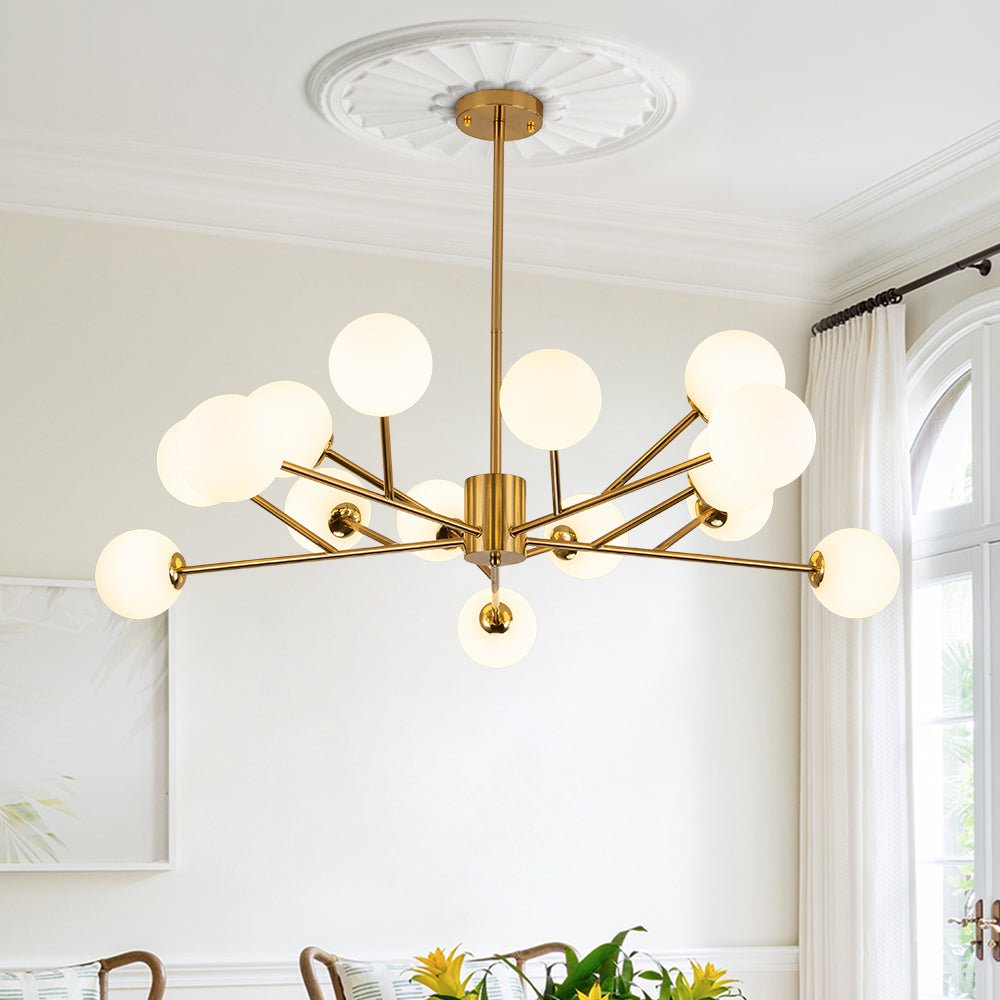 Pendantlightie-Mid-Century Modern 15-Light Globe Linear Kitchen Island Chandelier-Chandeliers-Gold-