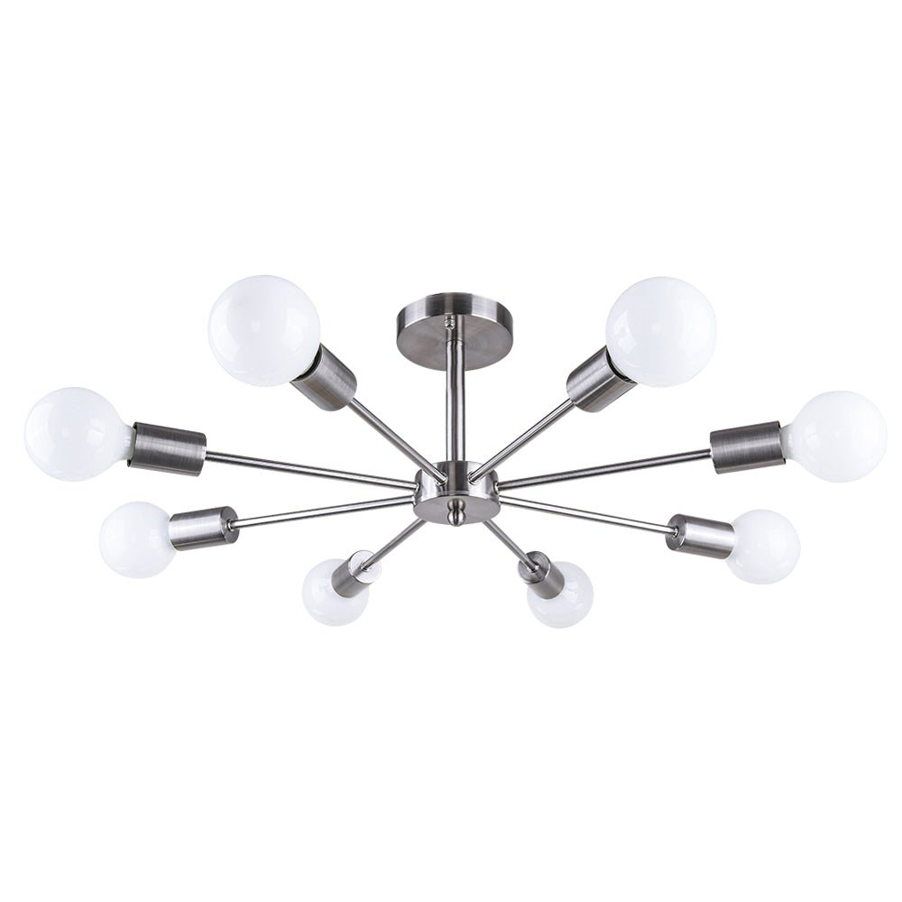 Pendantlightie-Mid-Century Modern 8-Light Sputnik Semi Flush Ceiling Light-Semi Flush Mount-Nickel-