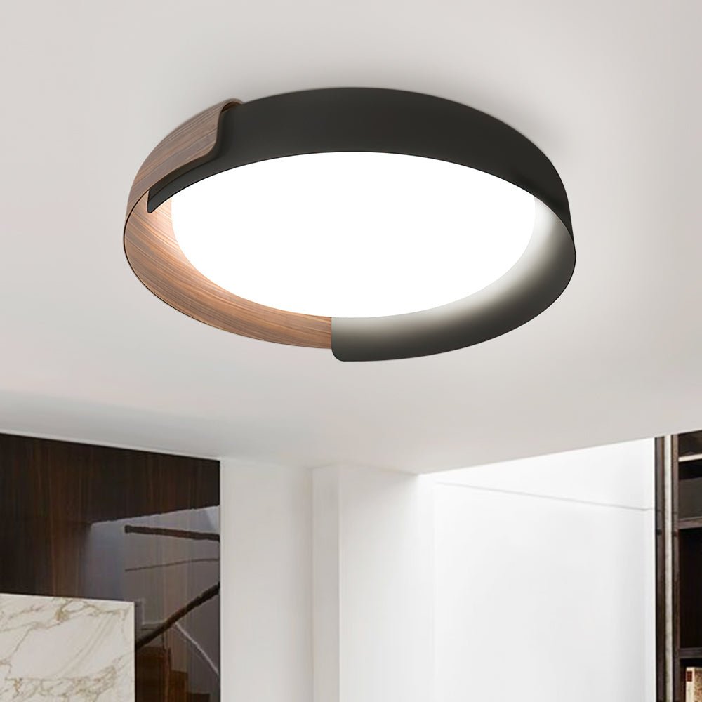 Pendantlightie-Minimalist Contrast Color Overlapping Round Led Ceiling Light-Flush Mount-Cool White Light-Black