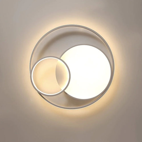 Pendantlightie-Minimalist Double Ring Round Led Ceiling Light-Flush Mount-Cool White Light-White