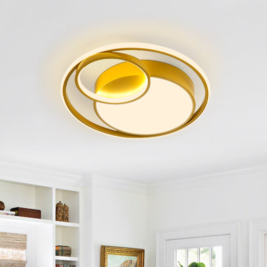 Pendantlightie-Minimalist Double Ring Round Led Ceiling Light-Flush Mount-Warm White Light-Gold