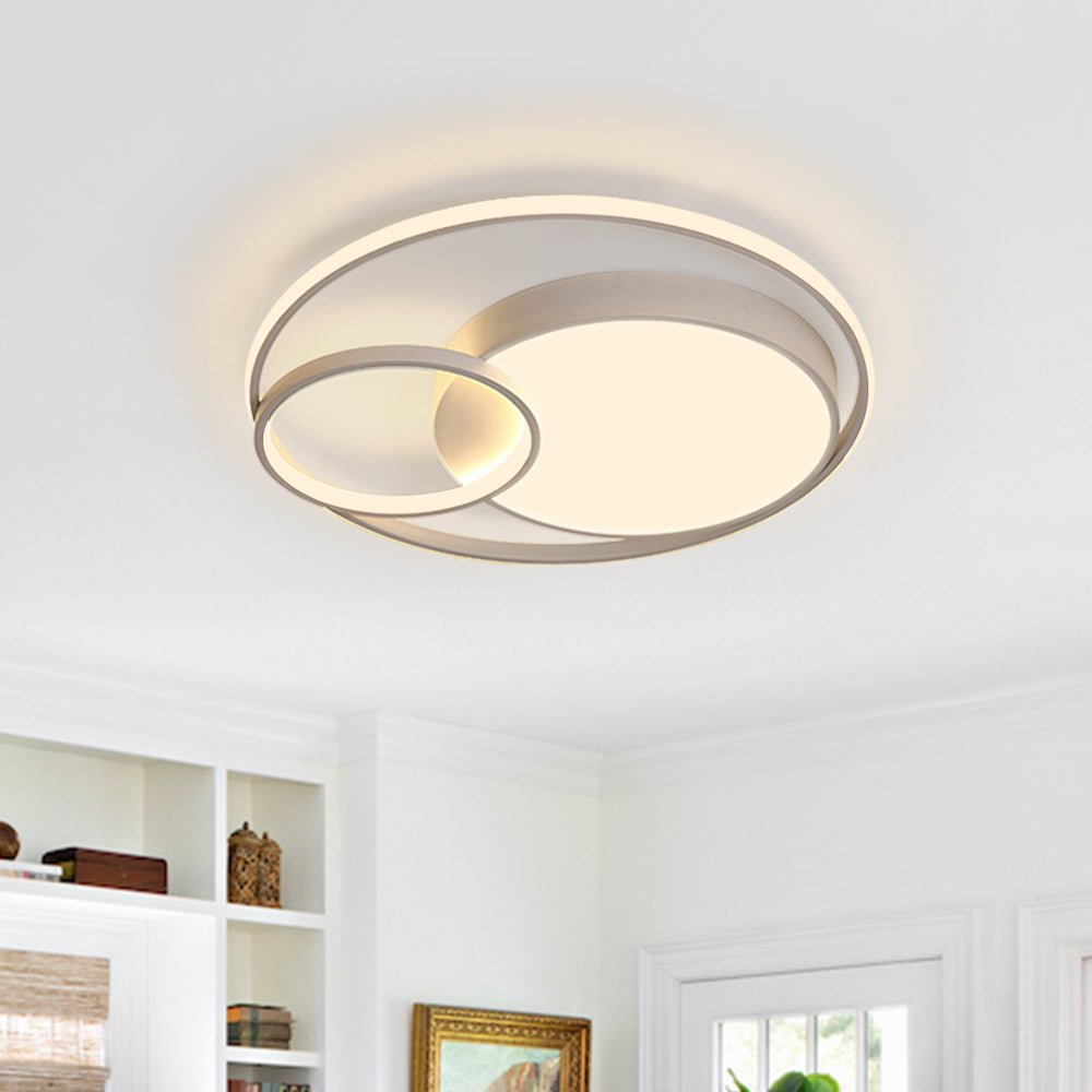 Pendantlightie-Minimalist Double Ring Round Led Ceiling Light-Flush Mount-Warm White Light-White