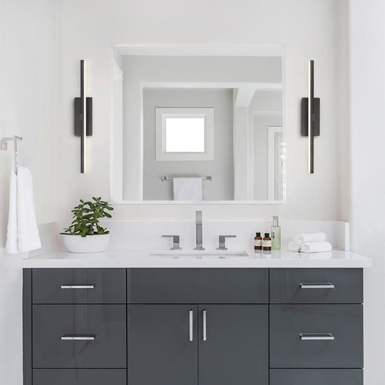 Pendantlightie-Minimalist Ultra Thin Led Bath Bar Bathroom Vanity Light Warm Light-Wall Light-Black-23.8 in (60.5 cm)