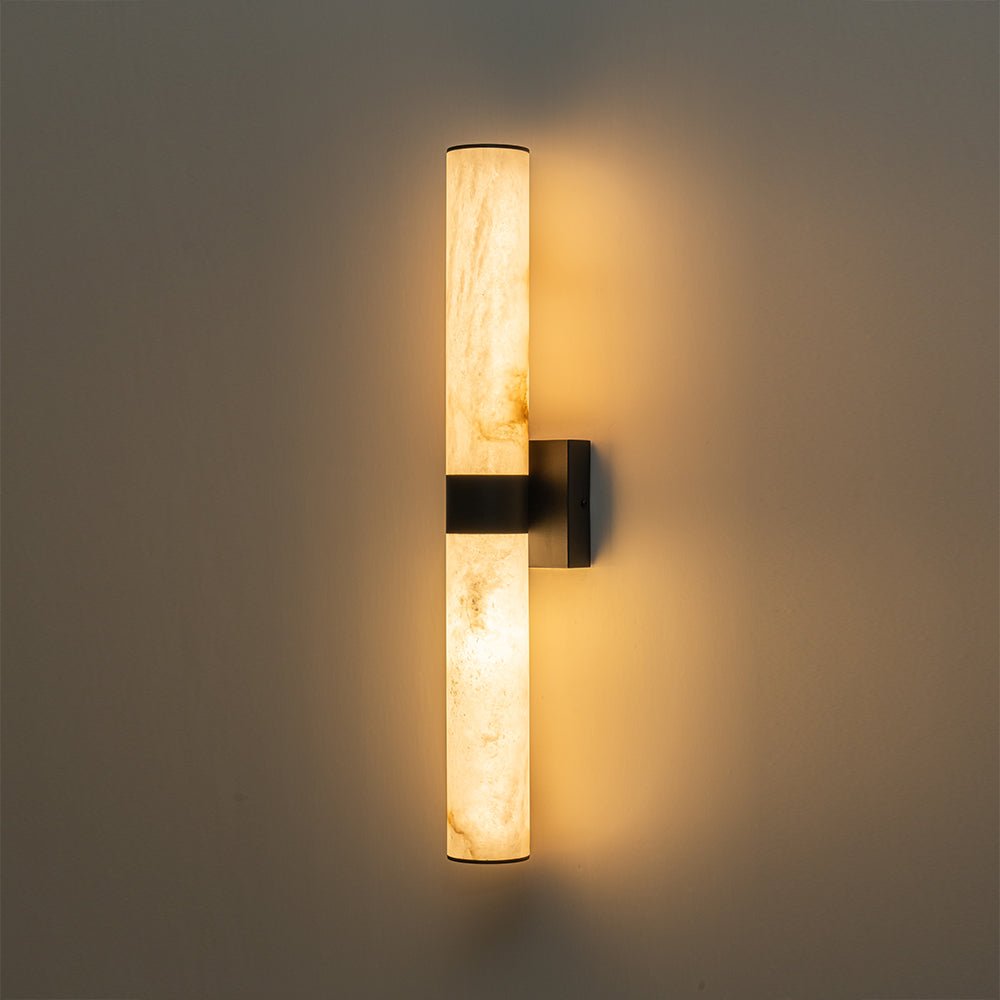 Pendantlightie-Modern 1-Light Cylinder Led Marble Vanity Light-Wall Light-Black-