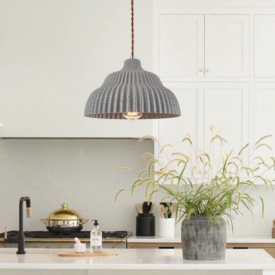 Pendantlightie-Modern 1-Light Pleated Concrete Pendant Lighting For Kitchen Island-Pendants-Gray-