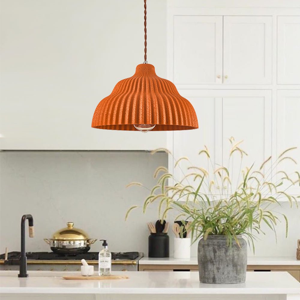Pendantlightie-Modern 1-Light Pleated Concrete Pendant Lighting For Kitchen Island-Pendants-Orange-
