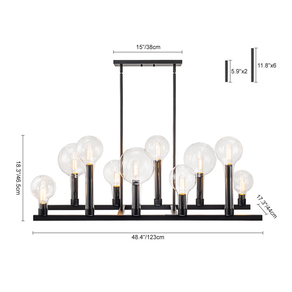 Pendantlightie-Modern 10-Light Clear Glass Kitchen Island Linear Chandelier-Chandeliers--