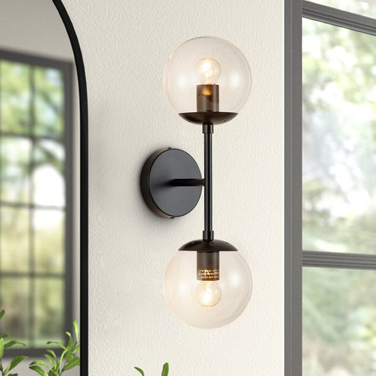 Pendantlightie-Modern 2-Light Clear Glass Double Globe Wall Light-Wall Light-Black-