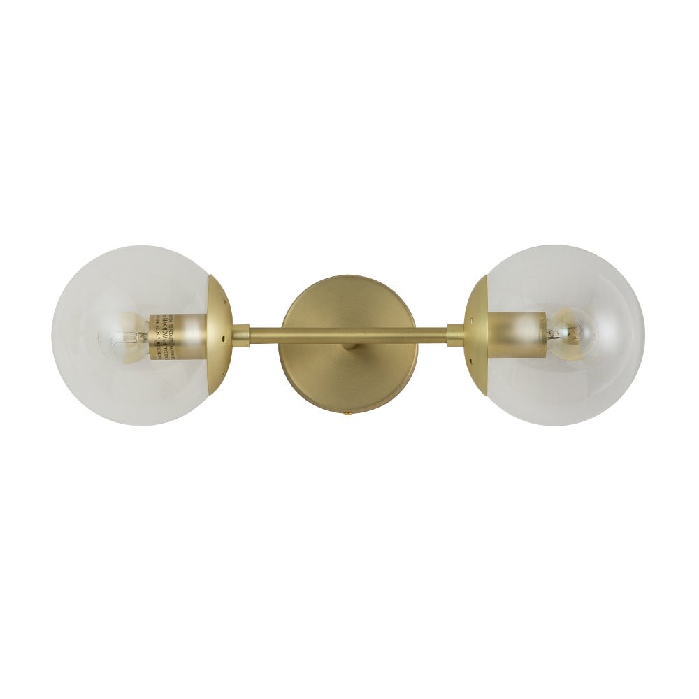 Pendantlightie-Modern 2-Light Clear Glass Double Globe Wall Light-Wall Light-Gold-