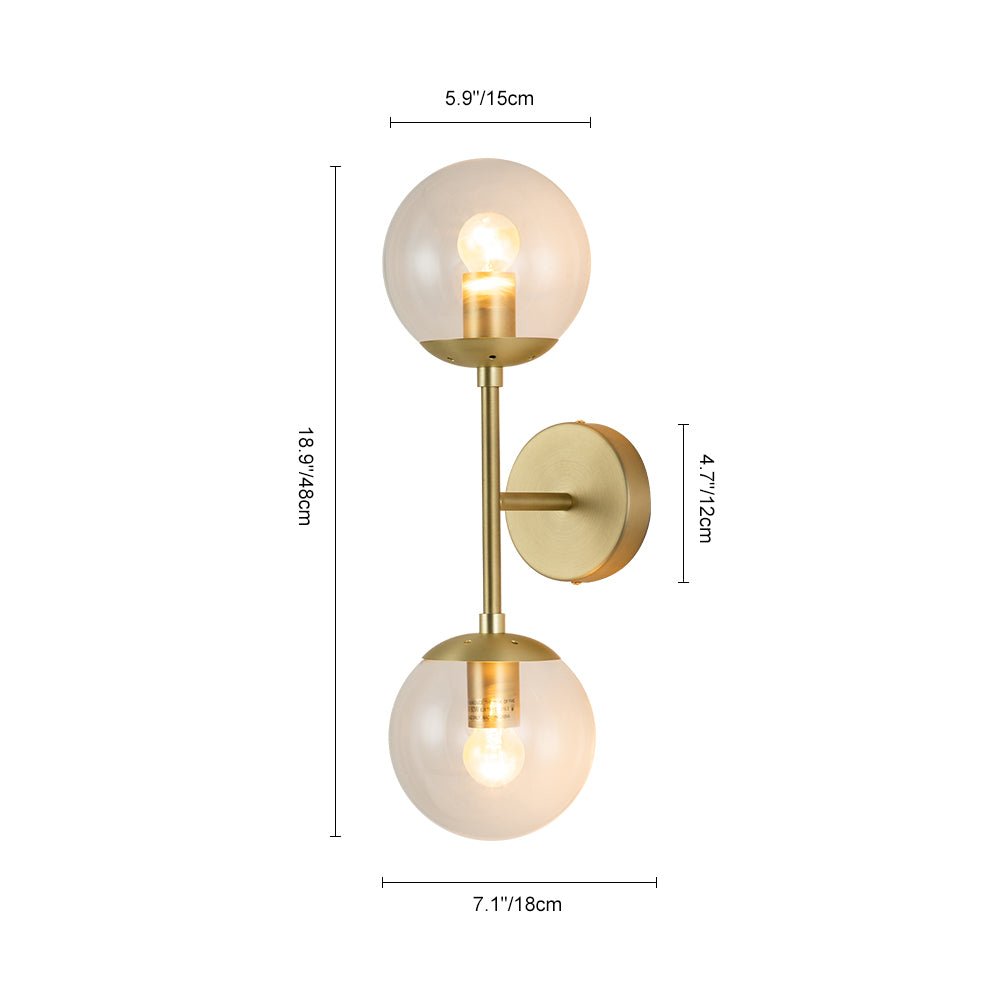 Pendantlightie-Modern 2-Light Clear Glass Double Globe Wall Light-Wall Light-Gold-