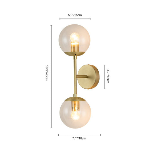 Pendantlightie-Modern 2-Light Clear Glass Double Globe Wall Light-Wall Light-Gold-