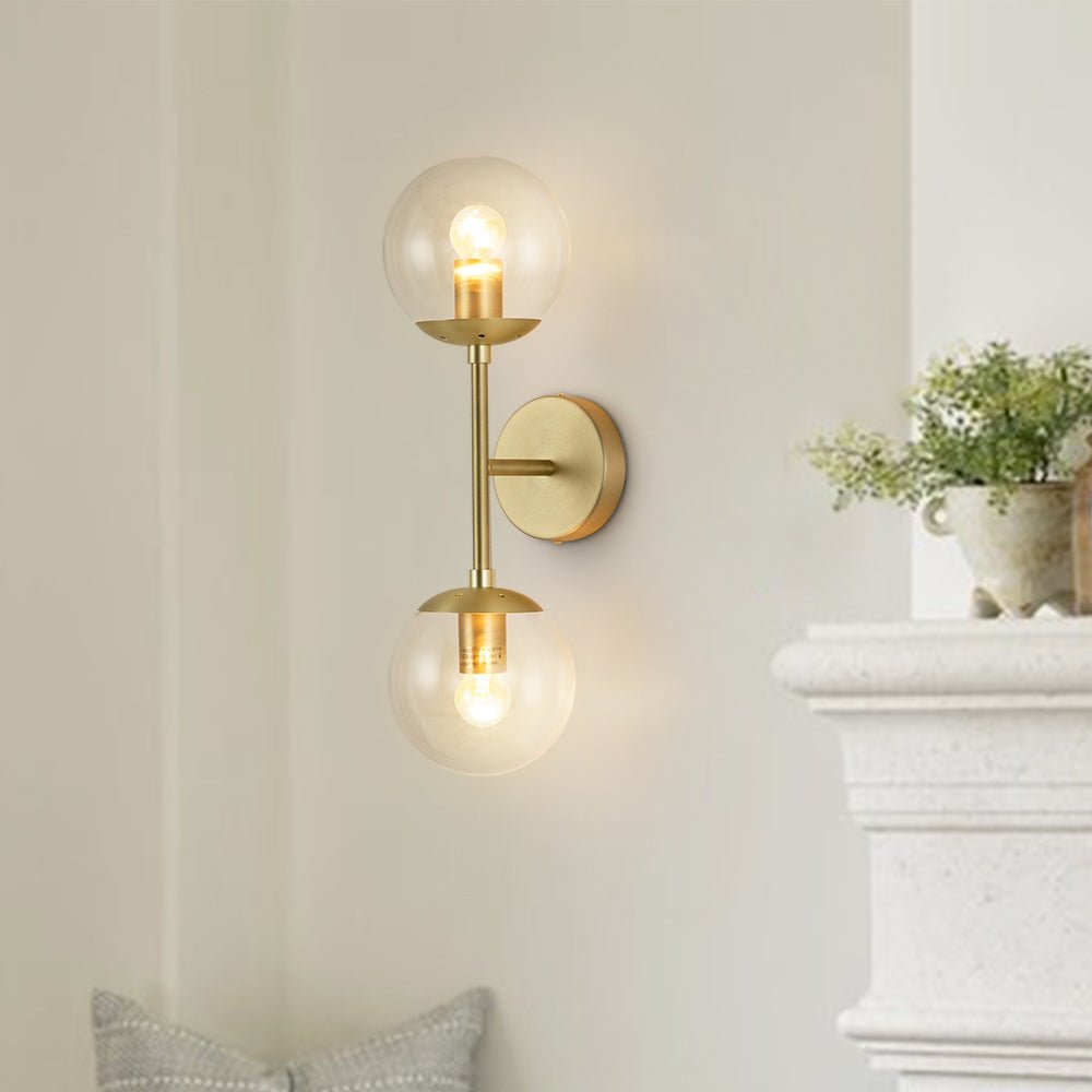 Pendantlightie-Modern 2-Light Clear Glass Double Globe Wall Light-Wall Light-Gold-