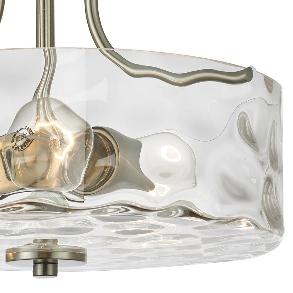 Pendantlightie-Modern 2-Light Hammer Glass Drum Semi Flush Ceiling Light-Semi Flush Mount--