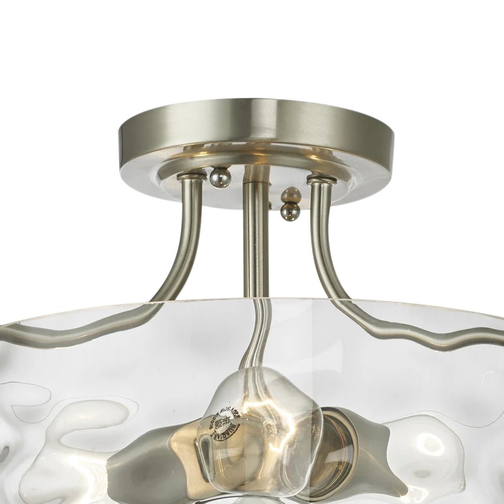 Pendantlightie-Modern 2-Light Hammer Glass Drum Semi Flush Ceiling Light-Semi Flush Mount--