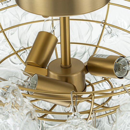 Pendantlightie-Modern 3-Light Textured Bubble Semi Flush Ceiling Light-Semi Flush Mount-Brass-
