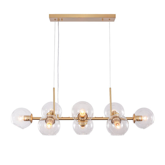 Pendantlightie-Modern 8-Light Glass Globe Linear Chandelier-Chandeliers-Brass-