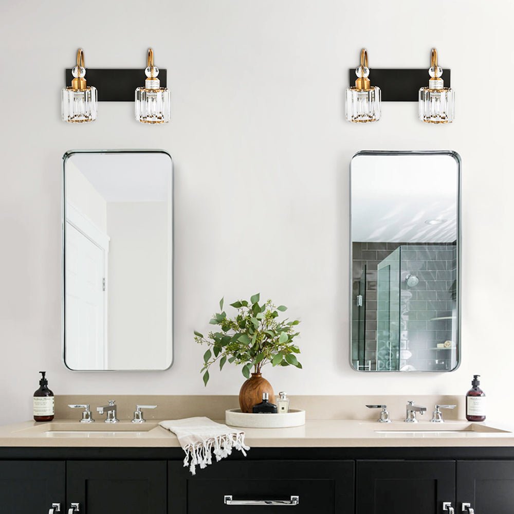 Pendantlightie-Modern Bathroom Vanity Light With Glass Crystal Accent-Wall Light-Chrome-2 Lt