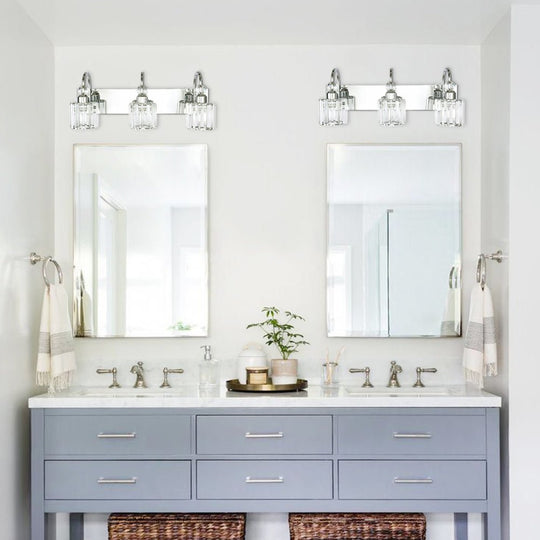Pendantlightie-Modern Bathroom Vanity Light With Glass Crystal Accent-Wall Light-Chrome-3Lt