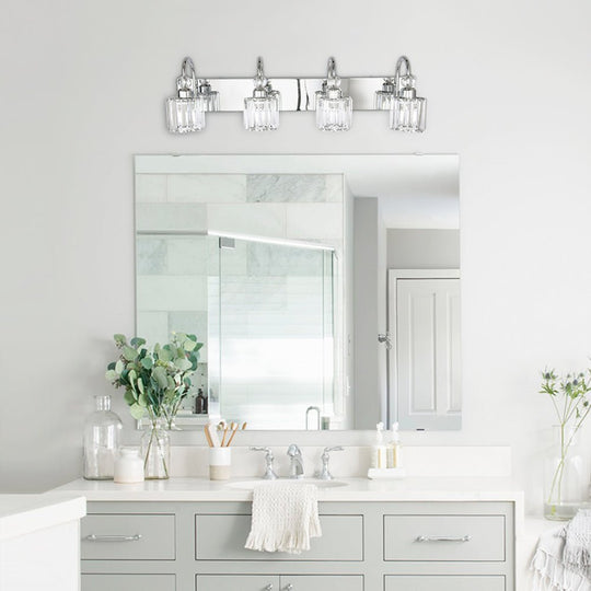 Pendantlightie-Modern Bathroom Vanity Light With Glass Crystal Accent-Wall Light-Chrome-4 Lt