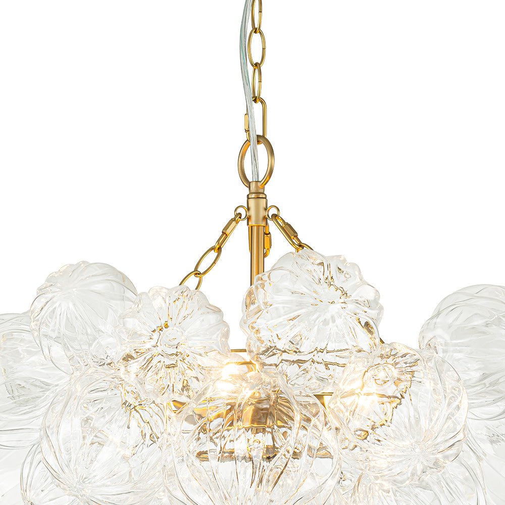 Pendantlightie-Modern Clear Textured Glass Globe Chandelier-Chandeliers-8Lt-Brass