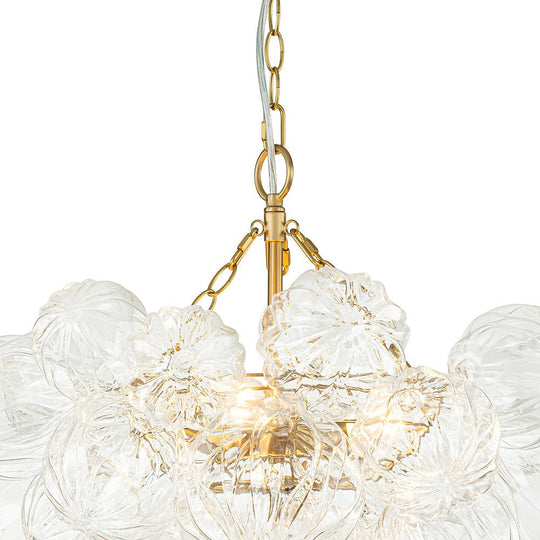 Pendantlightie-Modern Clear Textured Glass Globe Chandelier-Chandeliers-8Lt-Brass